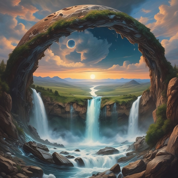 Stunning Landscape Art Print with Waterfalls - Picture 1 of 1